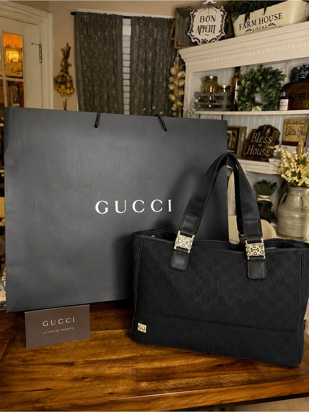 Gucci GG Canvas Pop Tote Bag w COA & Shopping Bag Monogram & Gold Horse Bit